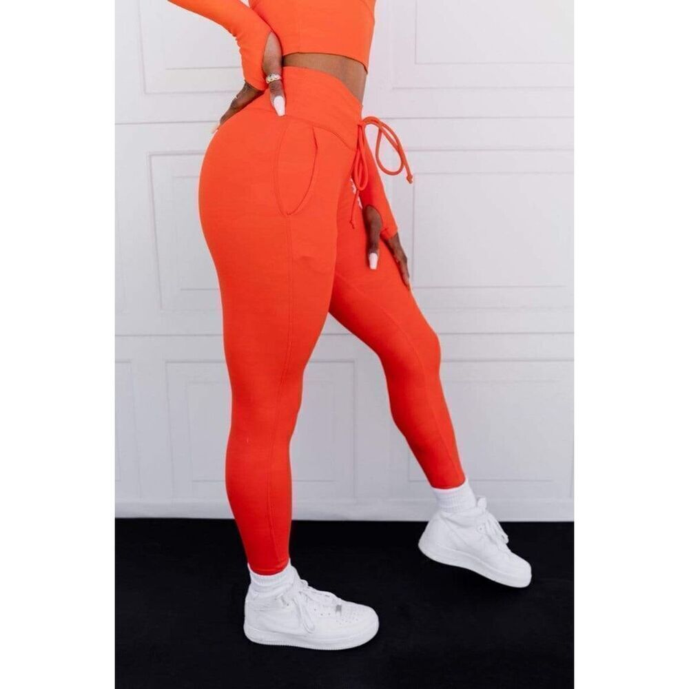 Celestial Bodiez Power 7/8th Leggings in Orange Fire Camo Tetra Print Size Small